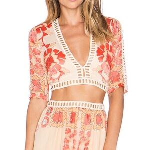 For Love And Lemons Peach Floral V-Neck Blouse